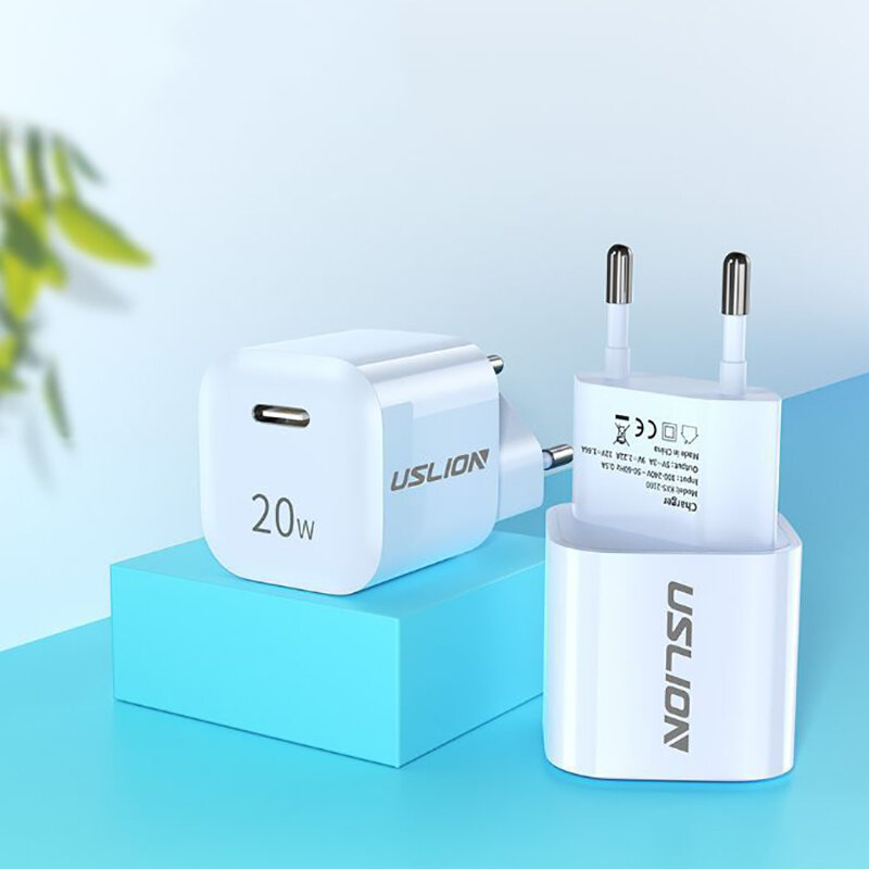

USLION 20W USB-C PD Charger PD3.0 Fast Charging Wall Charger Adapter EU Plug For iPhone 13 Pro Max For Xiaomi 12 For Sam