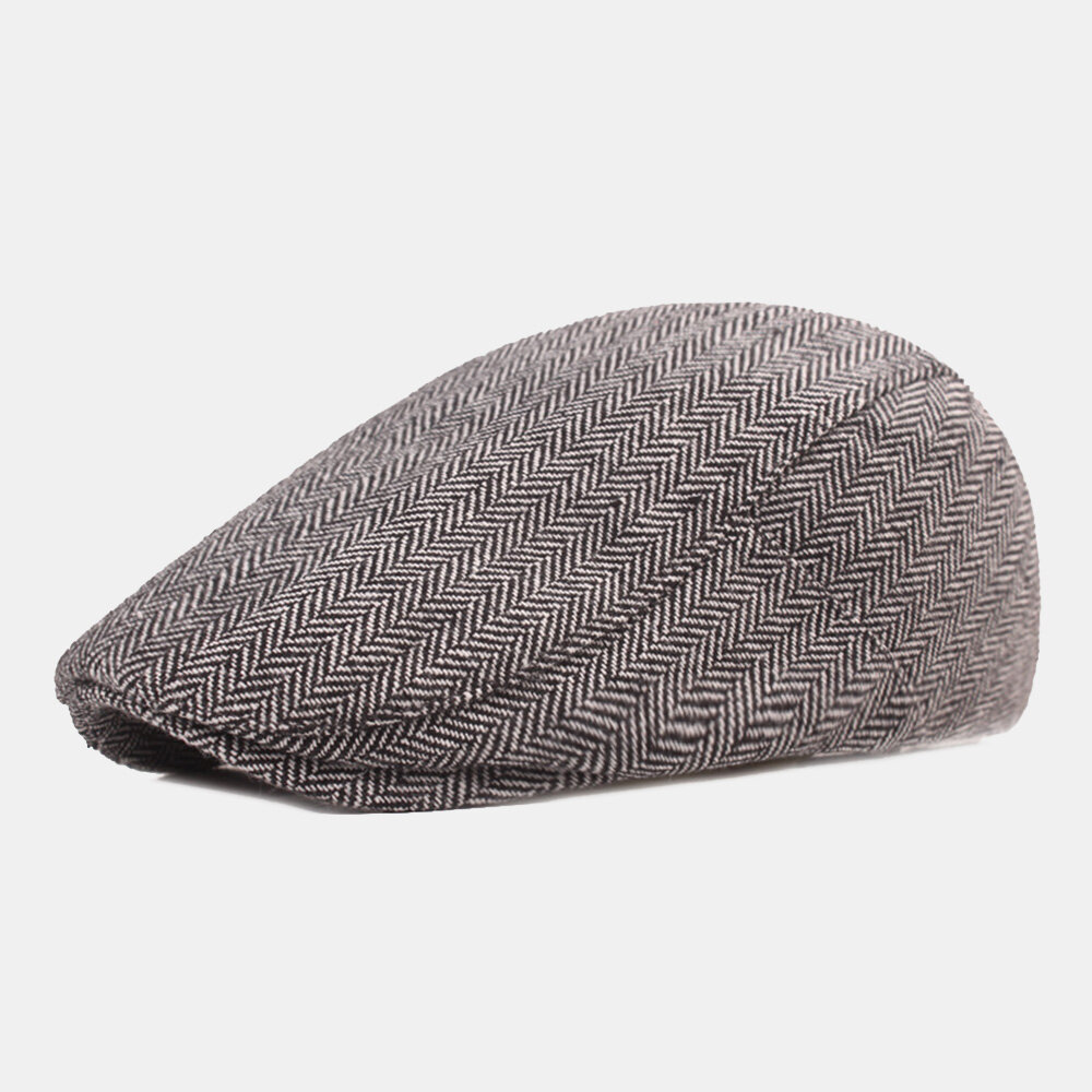 

Men Cotton Herringbone Pattern Warmth Driver Hat Casual Adjustable Sunshade Forward Hat Beret Flat Cap