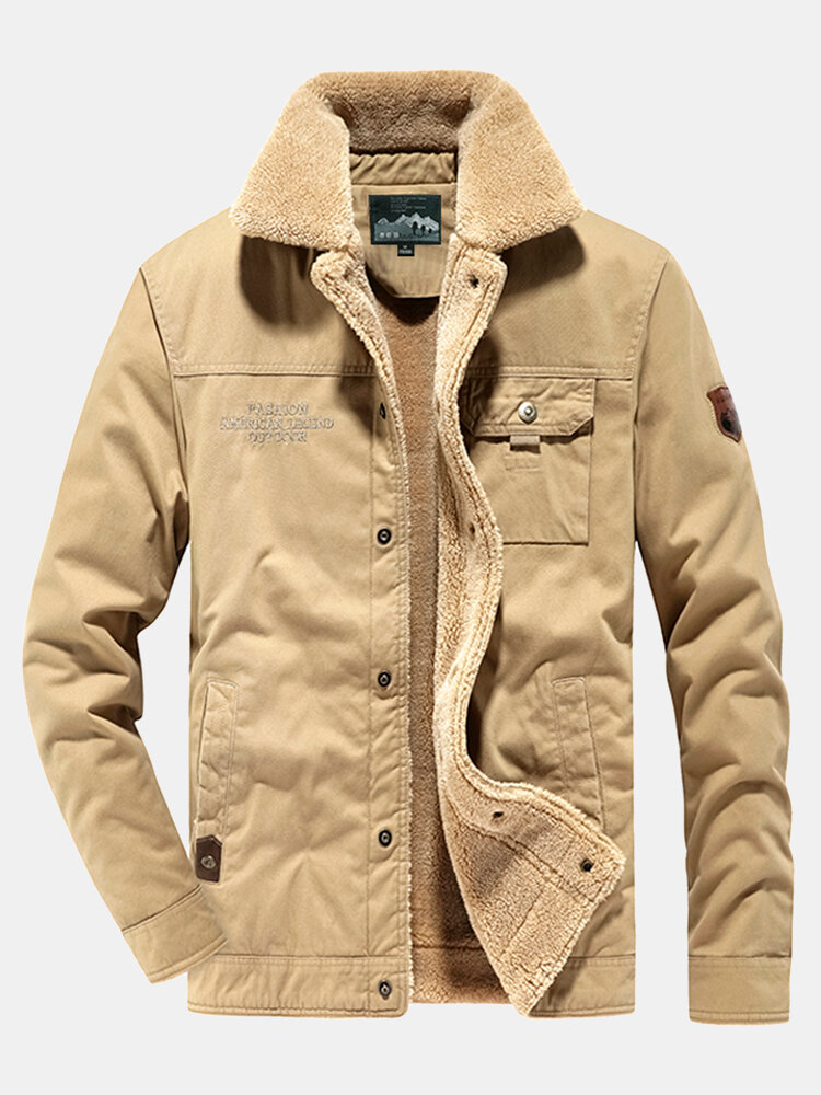 Mens warm fleece lined pocket cargo jacket with pocket Sale - Banggood.com