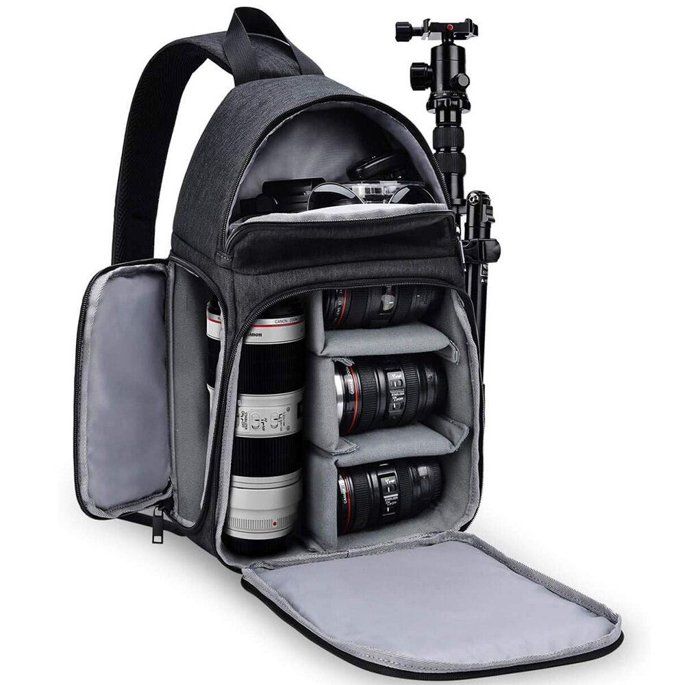 Többfunkciós vízálló DSLR / SLR fényképezőgép táska Kemping utazási válltáska Levehető Crossbody táska