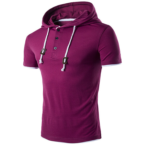 Summer mens casual hooded rope t-shirt pure color short sleeve sweater ...