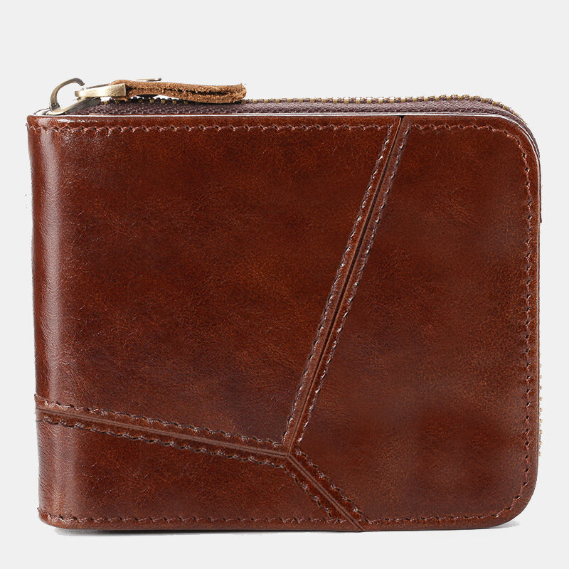 Ekphero Men Genuine Leather Zipper Around Wallet Card Holder Coin Bag
