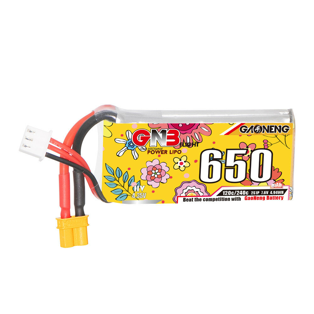 Gaoneng GNB 7.6V 650mAh 120C 2S HV LiPo-batterij JST/XT30/XT60-stekker voor 2-2,5 inch FPV Racing Dr