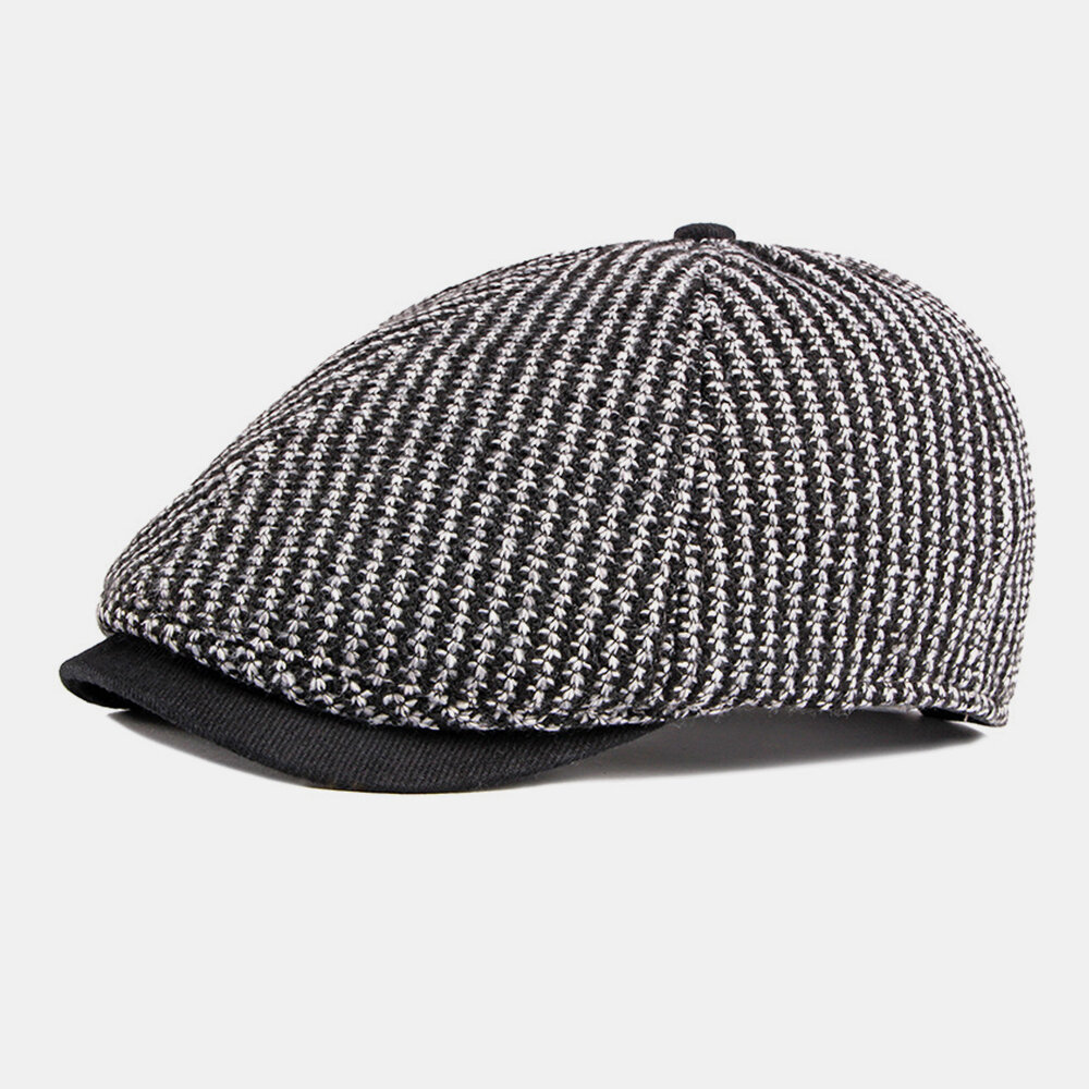 

Men Cotton British Style Retro Stripes Pattern Newsboy Hat Octagonal Hat Beret Hat