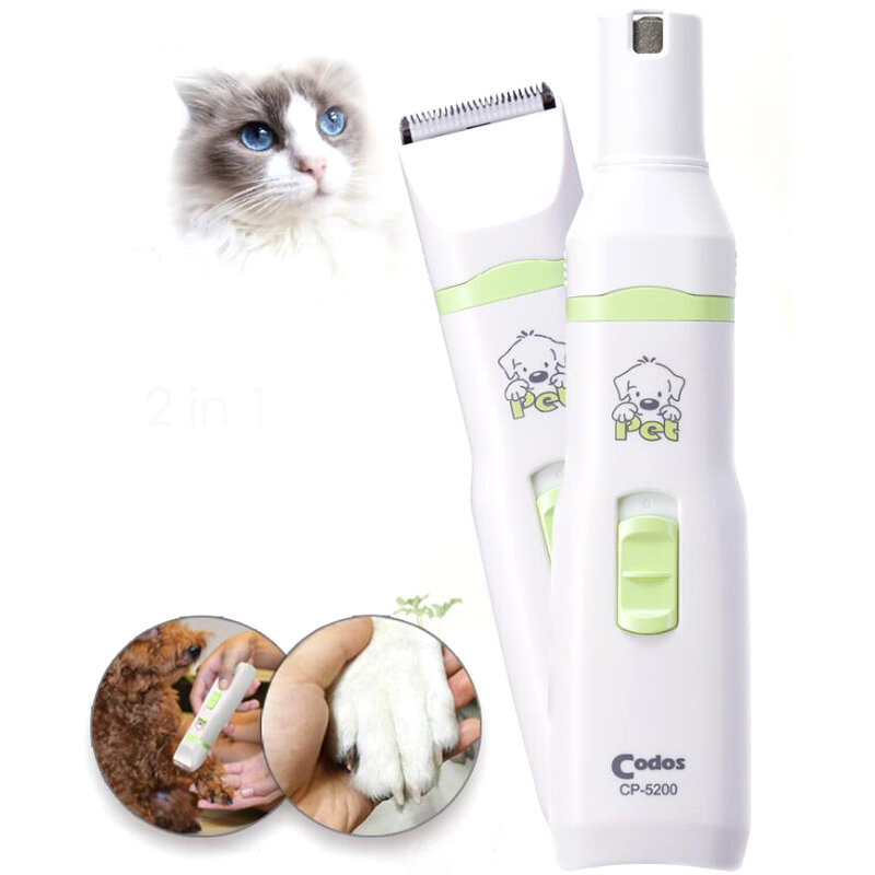 2 in 1 Professional Pet Dog Cat Hair Trimmer Paw Nail Grinder Grooming Clippers Nail Cutter Hair Cutting Machine Pet Car