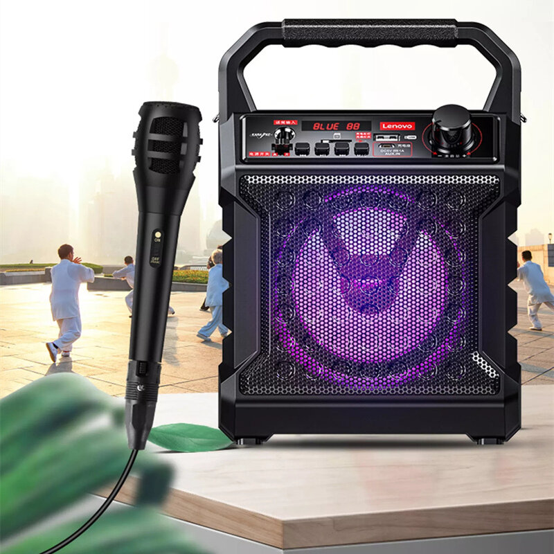 Lenovo V015 Portable Karaoke Speaker Wireless bluetooth Speaker Bass Subwoofer with Microphone Hands-Free USB TF Card AUX FM