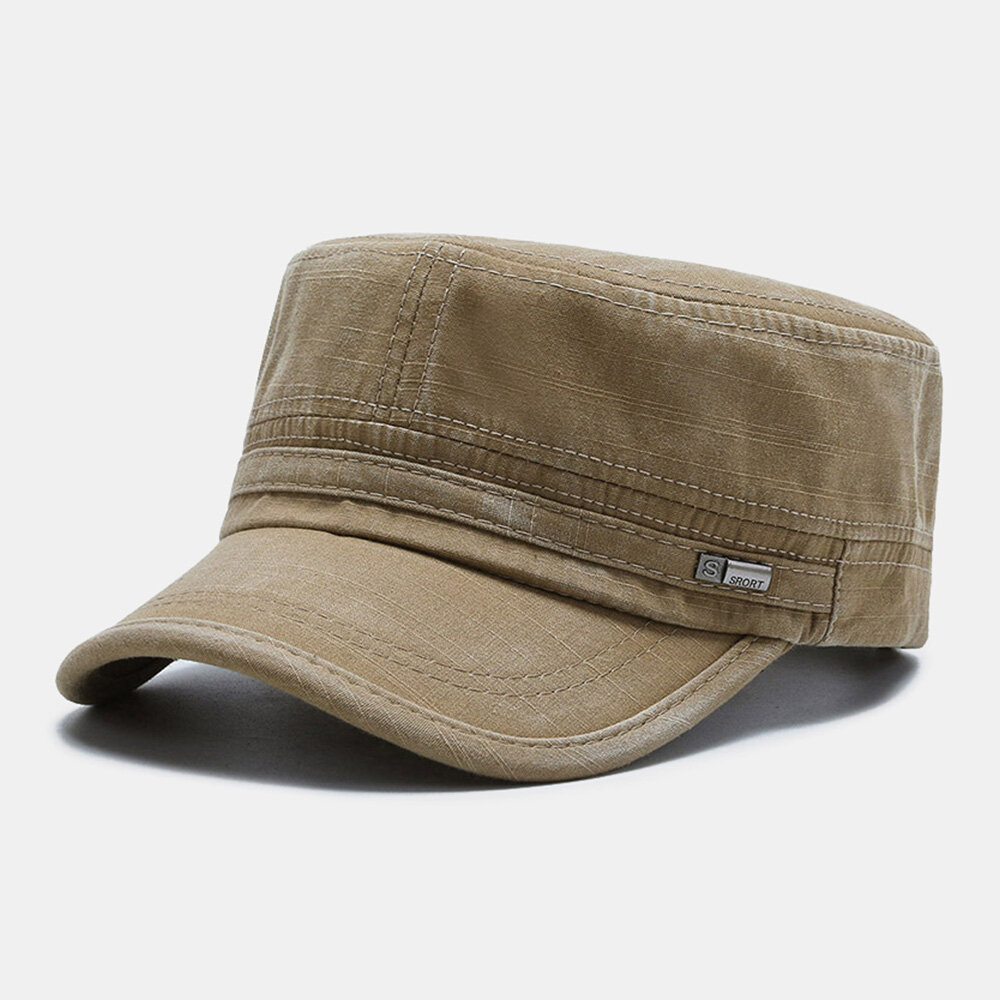 Men Summer Outdoor Sunshade Hat Flat Top Hat Latter Label Adjustable Cadet Army Caps Military Caps