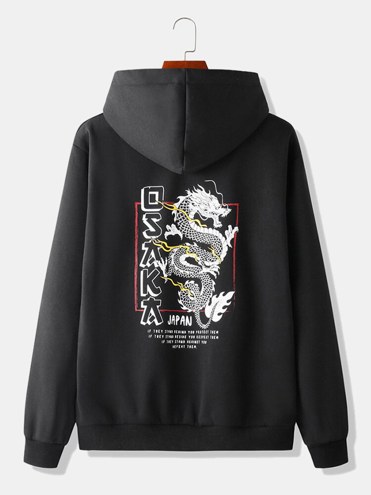 Heren Japanse stijl Dragon Back Print stijlvolle dagelijkse pullover hoodie