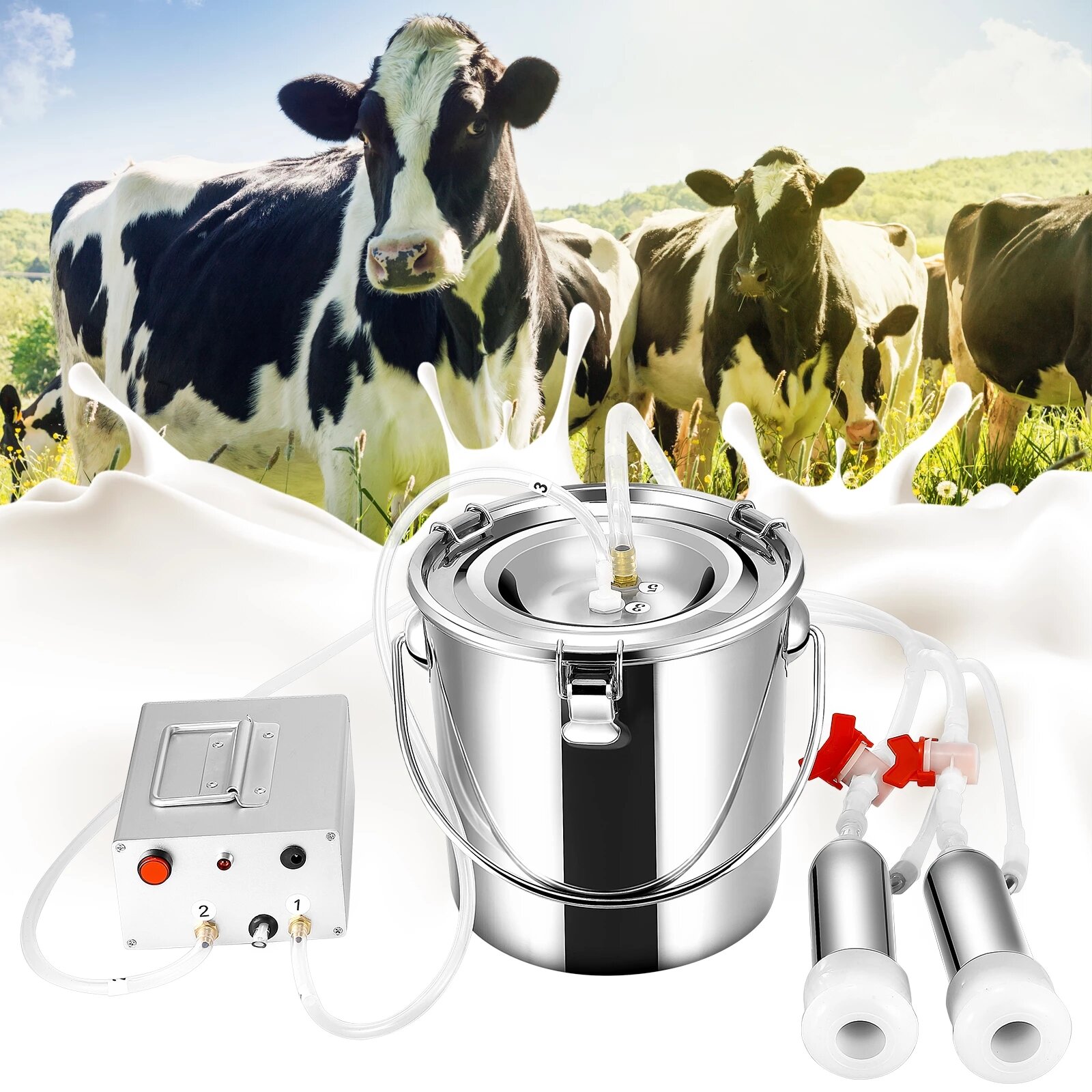 7L TELAM Elektrische Melkmaschinen Kit 7L Kuhmelkmaschine Tragbare Milchkühe Melker Vakuum Pulsations Saugpumpen Melkmaschine Automatische Tragbare Kuhmelkmaschine für Bauernhöfe oder Familien