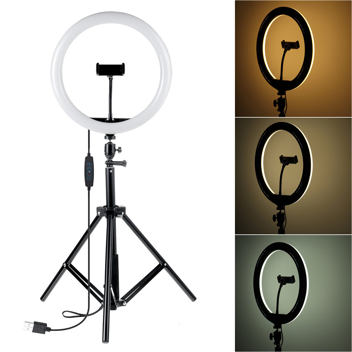 12 Inch 30cm 3000K-5500K Dimmable Remote Control LED Ring Light3-Colors Modes Fill Light with 163cm Tripod Mount and P