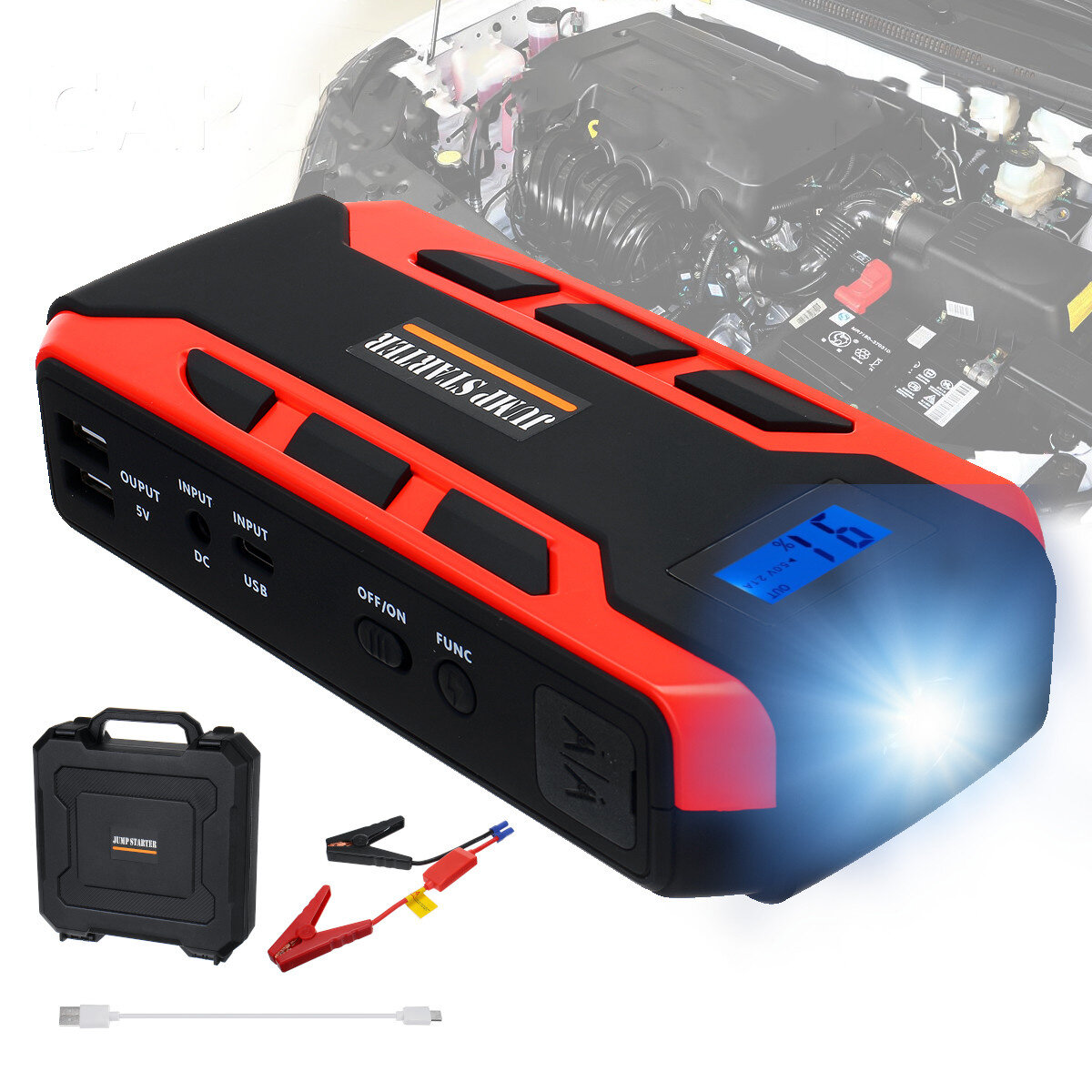 800A Car Jump Starter 12V Vehicle Emergency Battery Flashlight Powerful Power Bank RV Travel
