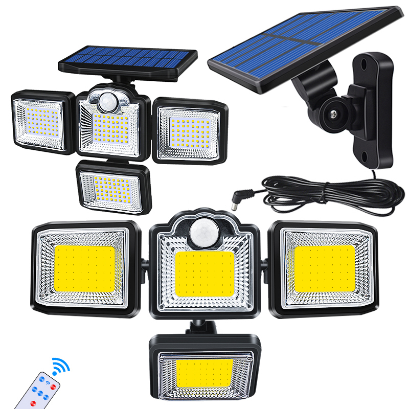 Solar LED Licht Buiten 3-Kop Bewegingssensor 270 Brede Hoek Verlichting Waterdichte Lampen Wandlamp Voor Tuin