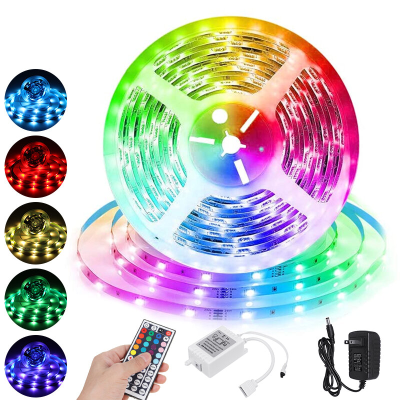 RGB LED Light Strip with 24/44Key Remote Controller 5050 SMD Cuttable Linkable Christmas Decorations Clearance Christmas