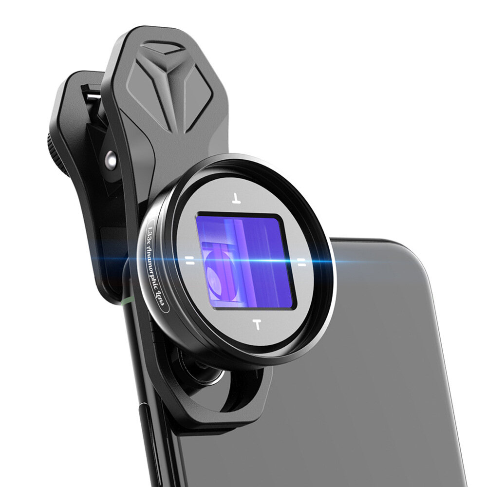 Lente anamórfica APEXEL 1.33X profissional para câmera de telefone, lente de filme de vlog de tela larga HD 4K para todos os smartphones