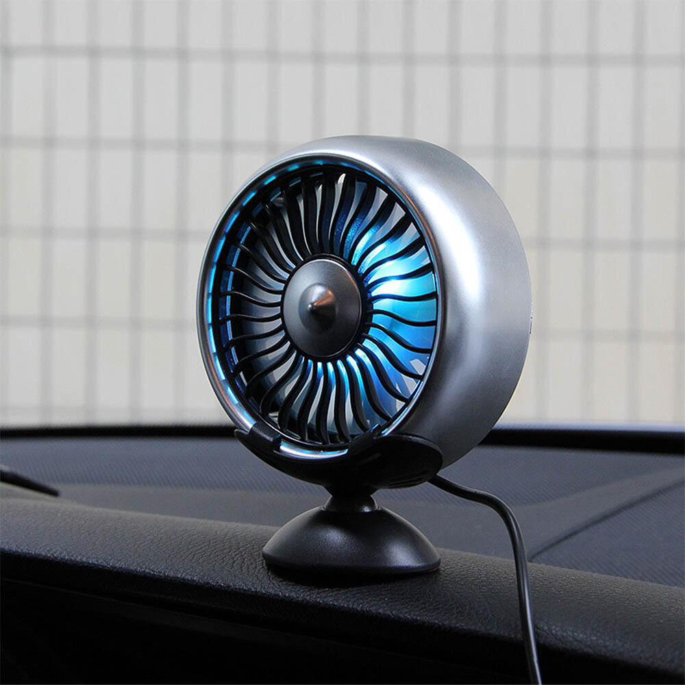 

5V USB Car Fan 3 Speed Adjustment Air Cooling Colorful Light 360° Rotation Multi-function Center Console Mini Cooler