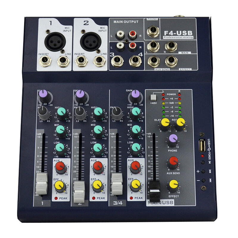 

4 Channel bluetooth Professional Audio Mixer Control DJ Mic USB Plug with LED Digital Display Music Stream