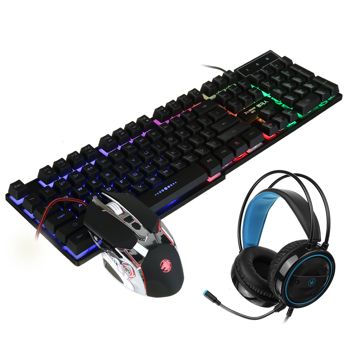 Bakeey Mice Keyboards Headphones Combo 104-Key Backlit Mechanical Waterproof Wired Keyboard G5 800DPI Wired Mice 7.1 Stereo Sound 3.5MM USB...