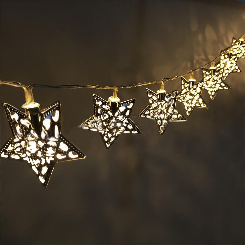 20 LED BATTERY OPRATED GOLD STAR FAIRY STRING LIGHTS WEDDING HOME DECORATIONS