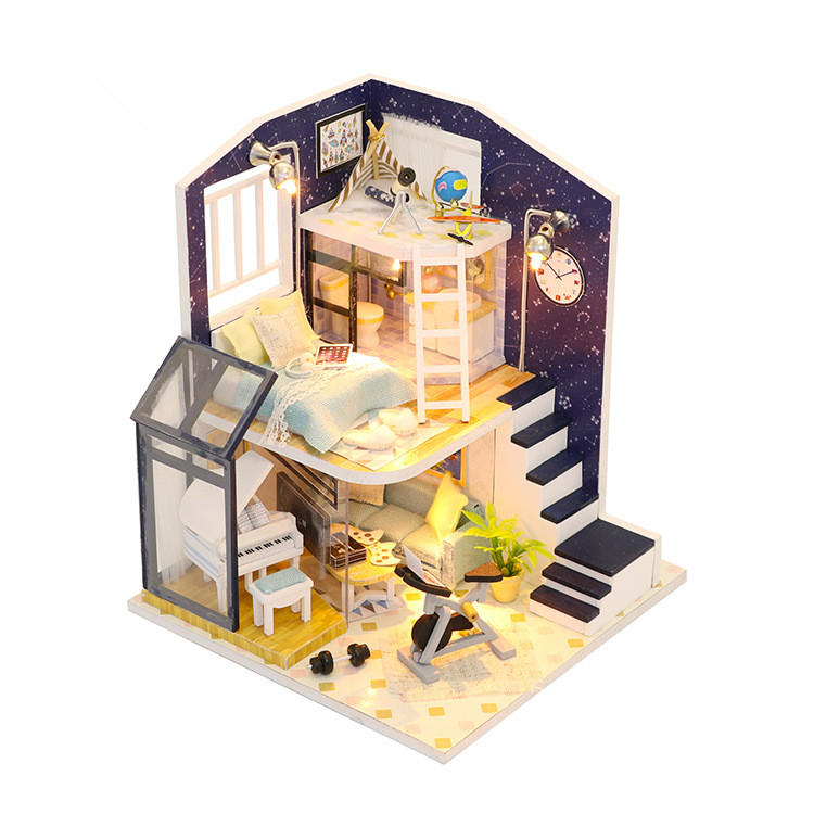 Hoomeda M041 DIY Doll House Shining Star With Cover Miniature Furnish Music Light Gift Decor Toys
