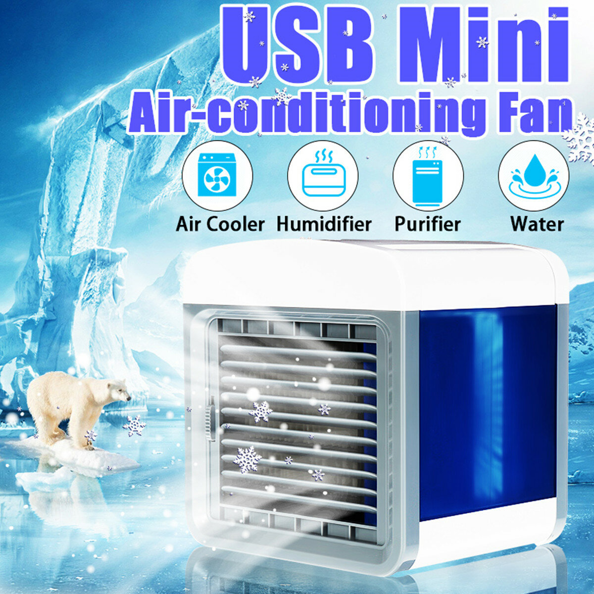 3 in 1 draagbare USB mini airconditioner ventilator 3 snelheden luchtkoeler luchtbevochtigerreiniger