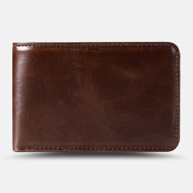 Men Genuine Leather RFID Anti-theft Brush Ultra-thin Bifold Money Clip Card Holder Coin Purse Cowhide Wallet