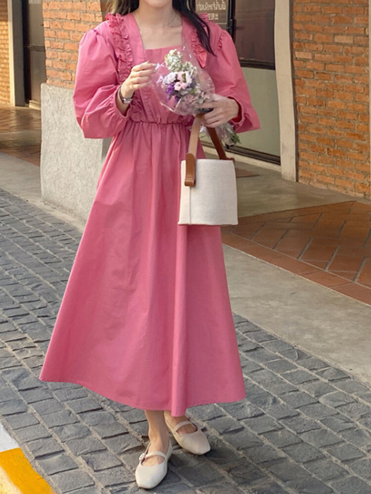 Puff Sleeve Pleating Leisure Holiday Casual Dress For Women