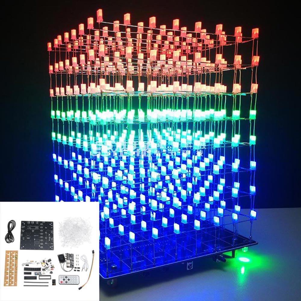 Verbeterde Versie DIY WIFI APP 8x8x8 3D Licht Cube Kit Rood Blauw Groen LED MP3 Muziek Spectrum