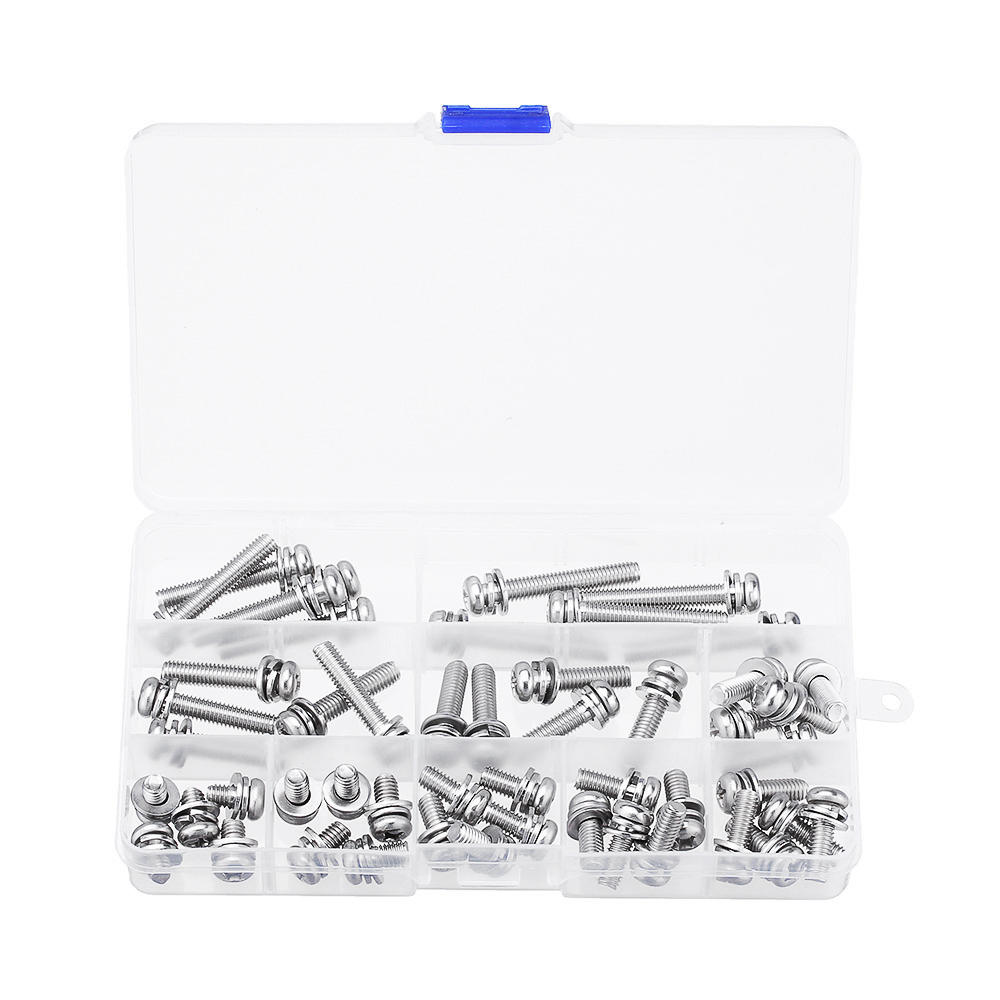 Suleve M6SP1 50Pcs M6 Stainless Steel 10-40mm Phillips Pan Head Machine Screw Washer Bolt Asortment