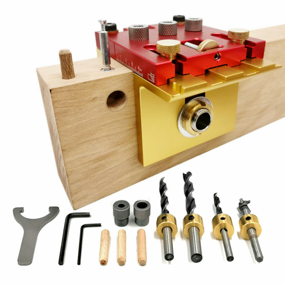 3 In 1 Woodworking Dowelling Jig Adjustable Pocket Hole Jig Kit Wood Drilling Guide Tenon Puncher Lo