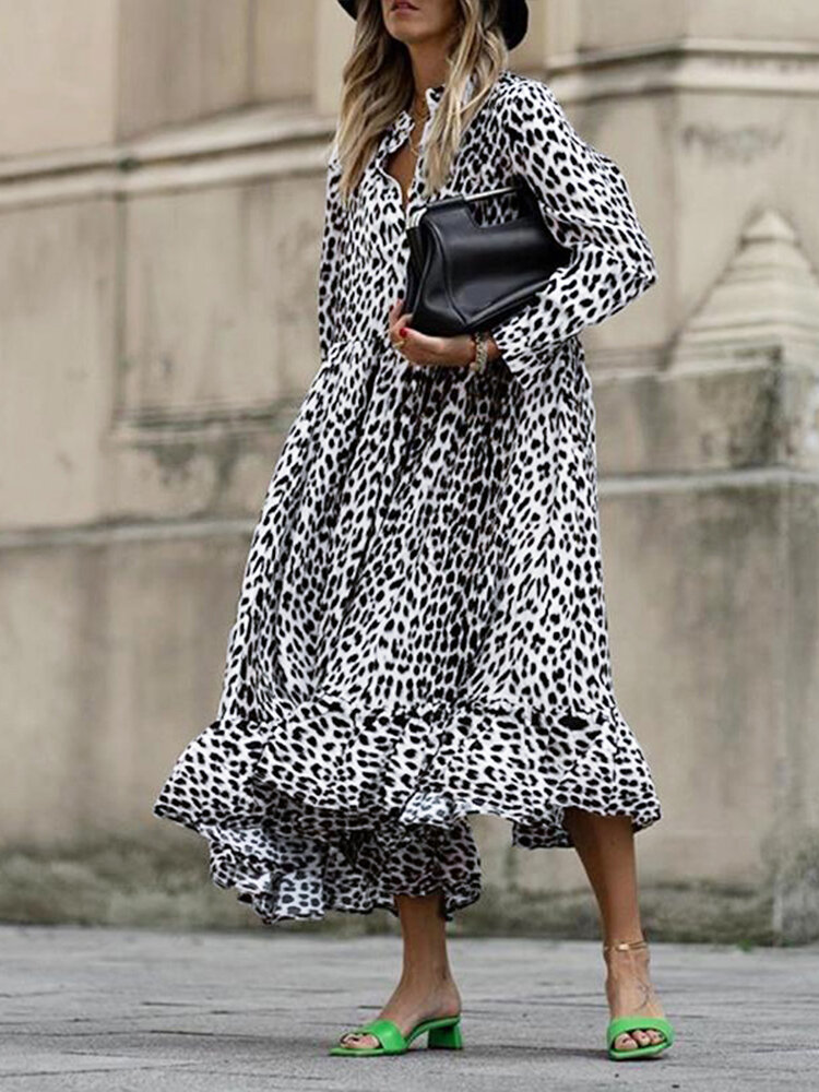 Casual jurk met lange mouwen en luipaardprint voor dames