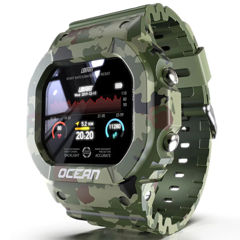 LOKMAT Ocean IP68 Waterdichte Multi Sport Modi Tracker Outdoor Polsband Hartslagmeter Militaire stijl Smart Watch
