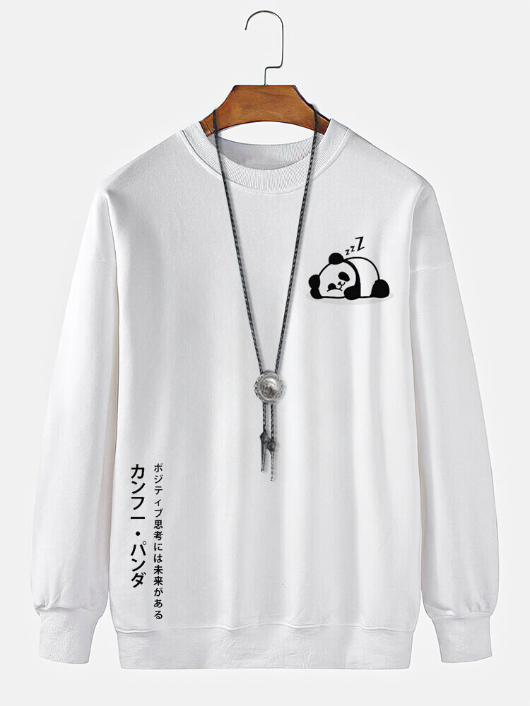 

Mens Cartoon Panda Japanese Print Crew Neck Pullover Sweatshirts