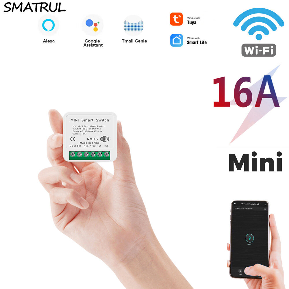 

SMATRUL 16A 10A Smart Wifi Light Switch Dual Control Voice Remote Control Switch Breaker Work with Amazon Google Home
