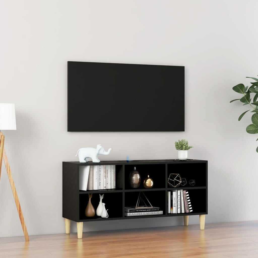 TV-meubel met massief houten poten Zwart 40,7"x11,8"x19,7"