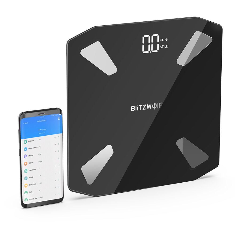 BlitzWolf® BW-SC3 Smart WIFI APP Control Body Fat Scale Digital LED Scale USB Charging 13 Body Metrics Data Analysis 5-1