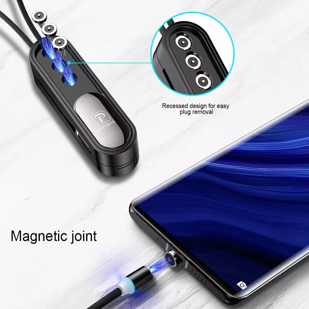 Oatsbasf 3 in 1 Mini Sleutelhanger Magnetische Micro USB Type-C Snelle Oplaadkabel voor Samsung Gala