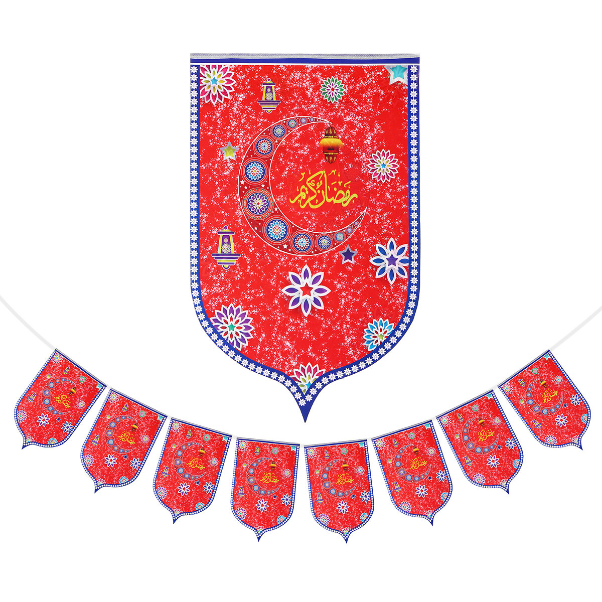 8Pcs Ramadan Mubarak Arabic Bunting Islamic Celebration Banner Flag Decorations