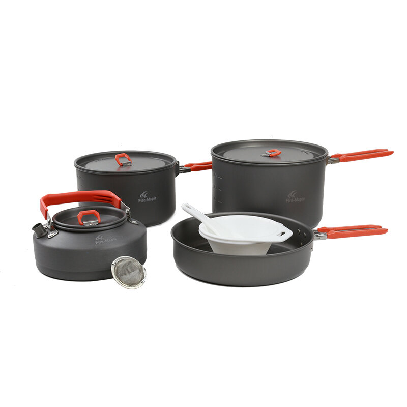 Fire Maple Feast-4 Outdoor Camping Hiking Cookware Set Foldable Handle Backpacking Cooking Frypan + Pot + Kettle +Bowl