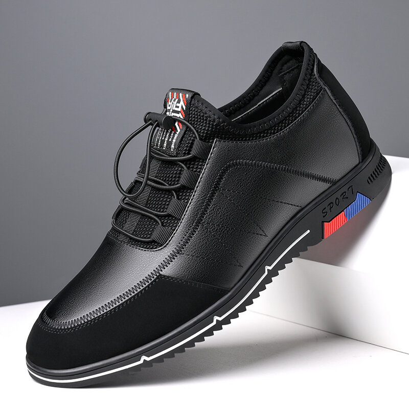 Men Microfiber Leather Breathable Soft Bottom Non Slip Elastic Laces Casual Business Shoes