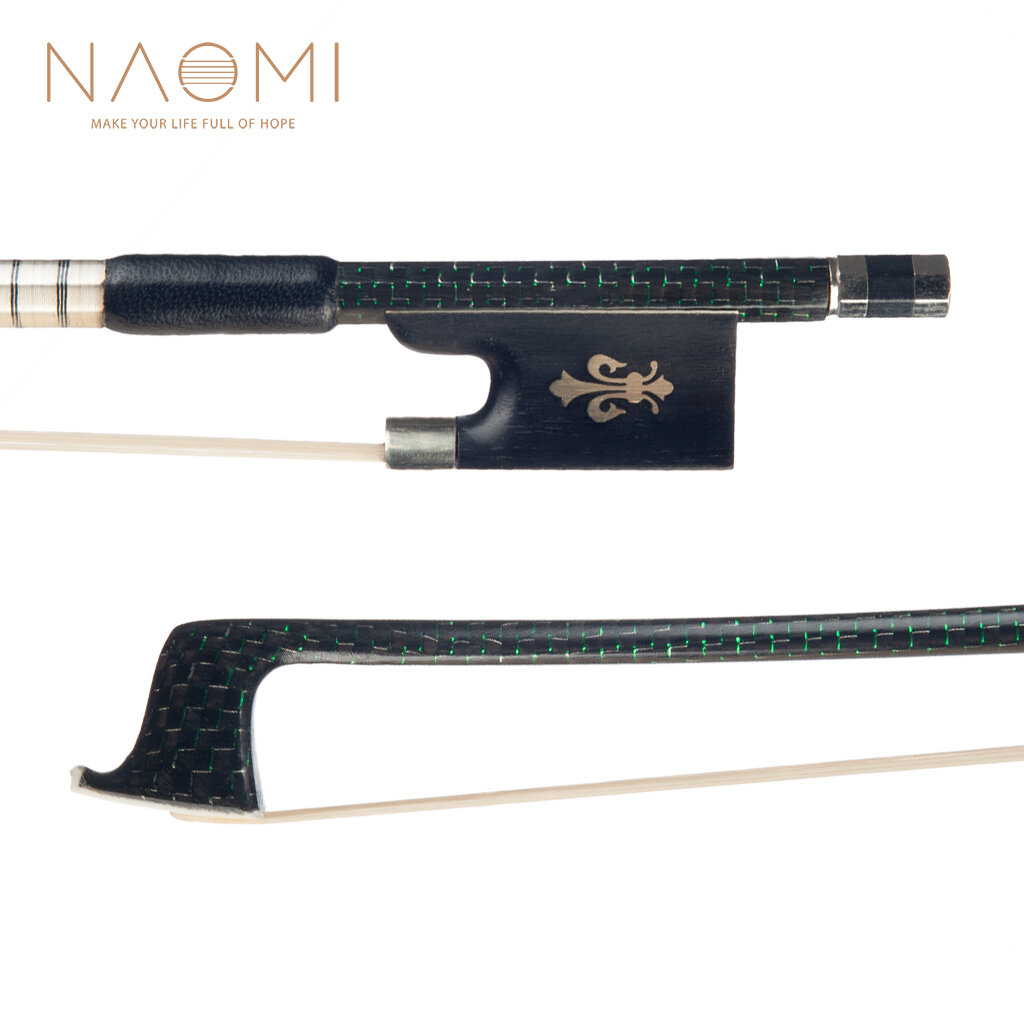 NAOMI Master 4/4 Carbon Fiber Violin Bow Green Silk Braided Carbon Fiber Stick Cupronickel Mounted E