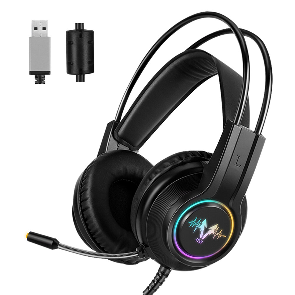 

WH H200 Gaming Headset 7.1 Virtual Surround Sound 50mm Unit RGB dynamic breathing Light Headphone Omni-directional Micro