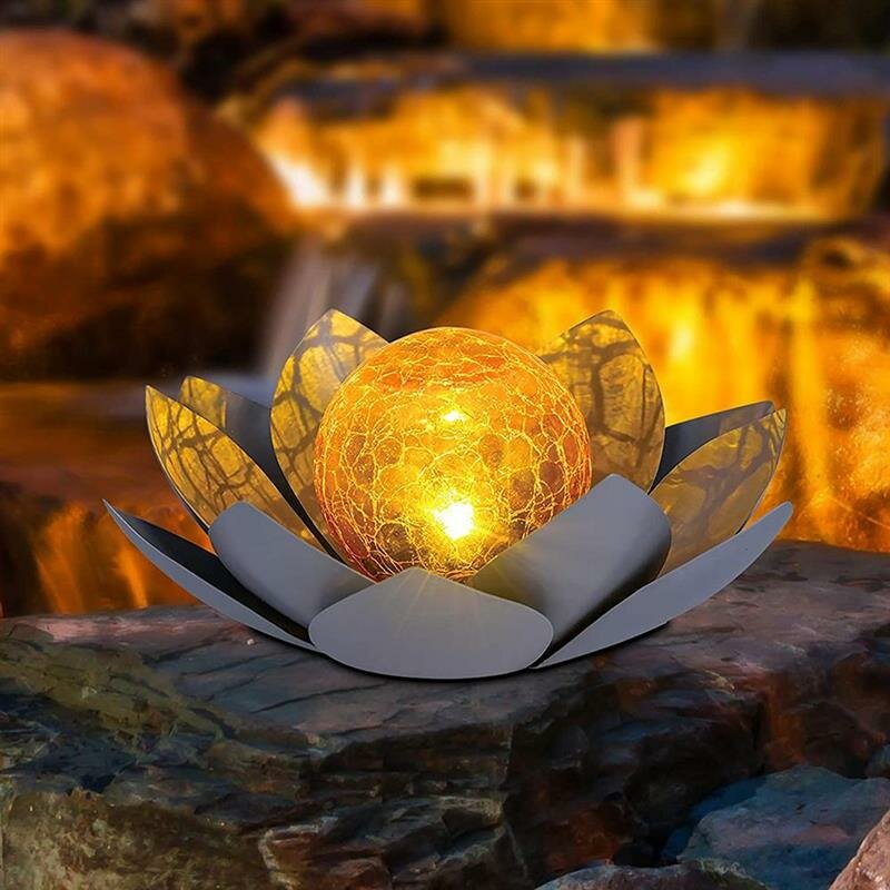 LED Solar Lotus Light Waterproof Garden Lawn Landscape Lamp LED Amber Glass Ball Outdoor Lotus Lawn Light Decorative Sol