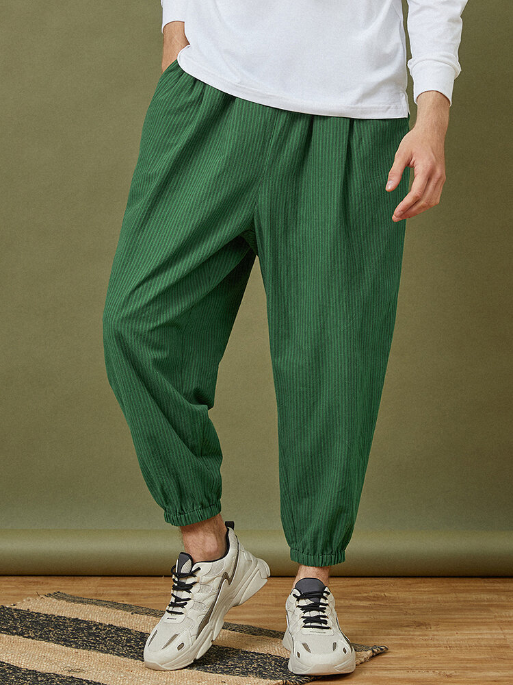 

Banggood Designed Mens 100% Cotton Pinstripe Loose Drawstring Elastic Ankle Harem Pants