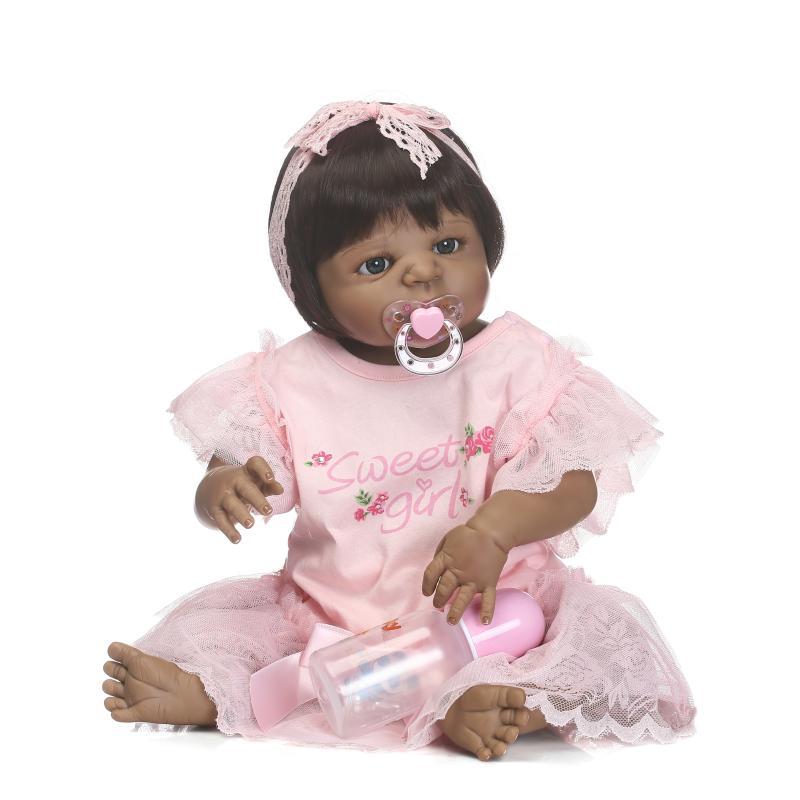 NPK Full Silicone Reborn Baby Dolls 22" Black Skin Reborn Babies Toddler Girl Dolls Child Bebe Gift