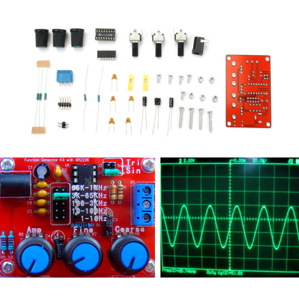 

DIY XR2206 Function Signal Generator Kit Sine Triangle Square Output 1HZ-1MHZ