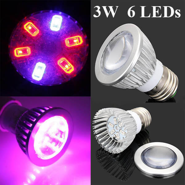 3W E27 4 Red 2 Blue Grow LED Convex Mirror Bulb Greenhouse Plant Seedling Growth Light