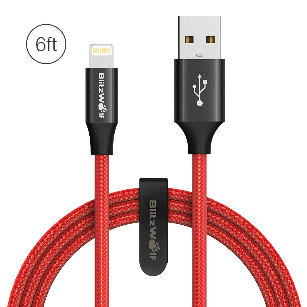 best price,blitzwolf,bw,mf10,ampcore,turbo,2.4a,lightning,cable,1.8m,red,discount