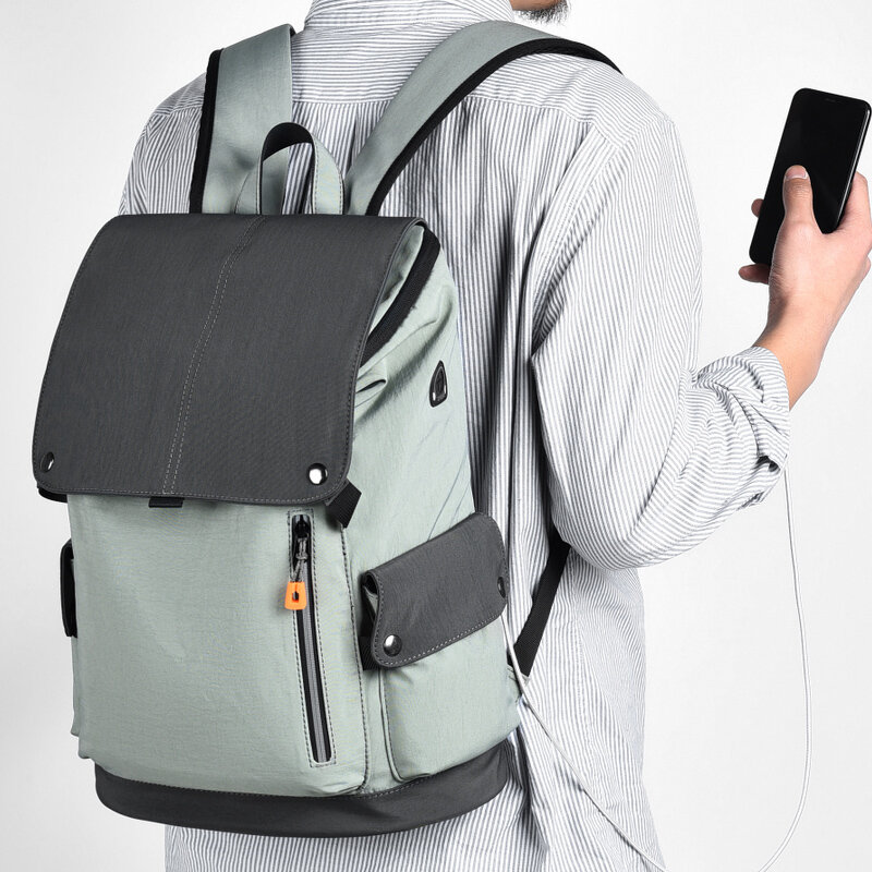 Casual Backpack MenS Casual Contrast Color Backpack Large Capacity Business Computer Bag Usb Charging Travel 