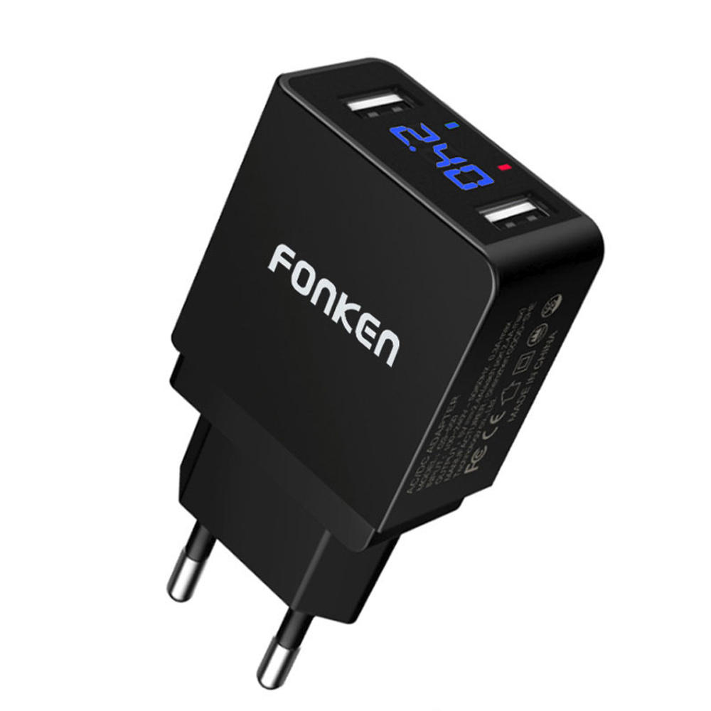 FONKEN 2.4A Dual Usb-poorten Snel Opladen LED Display EU Lader Adapter Voor iPhone X XS Oneplus Poco