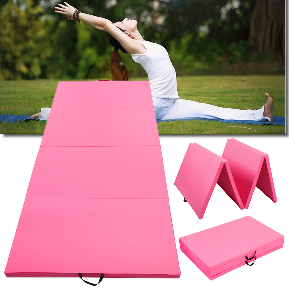 118x47x1.96inch 4 Folding Super Large Gymnastics Mat Yoga Тренажерный тренажер для тренировки Розовый